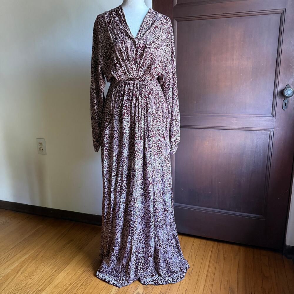 NATALIE MARTIN Nat | Anthropologie Nico Burgundy Floral Wrap Maxi Dress Small - Picture 2 of 9